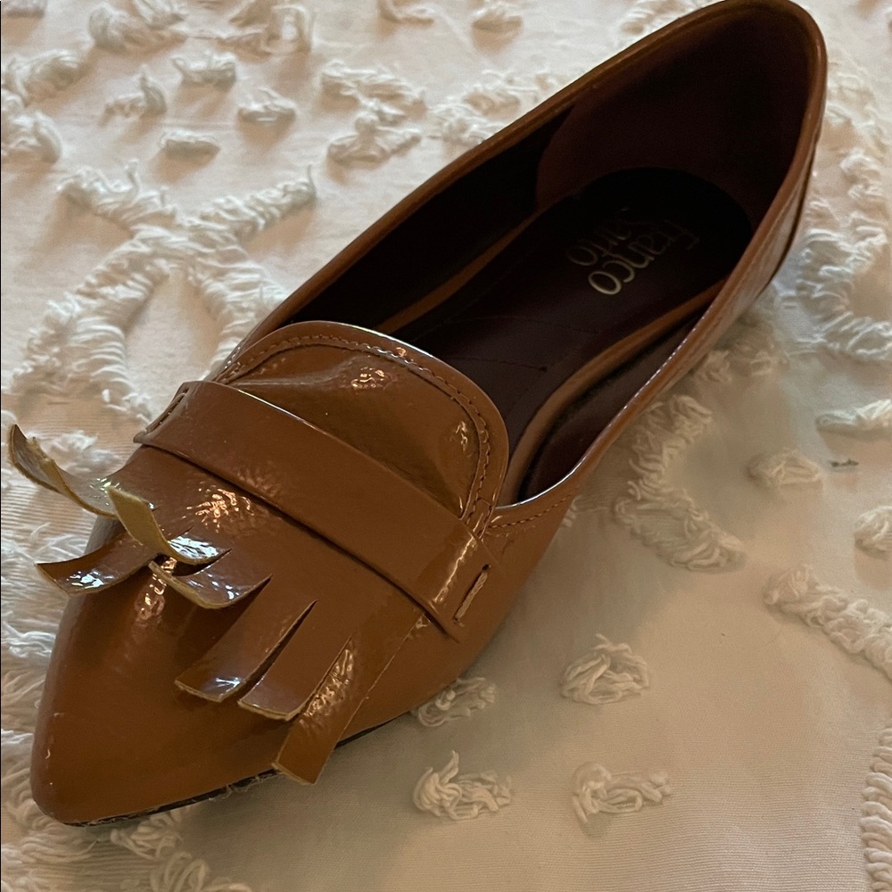 Franco Sarto Brown Patent Loafers with Fringe